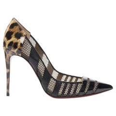 Used CHRISTIAN LOUBOUTIN Bandy 100 leopard patent mesh pigalle pump EU38