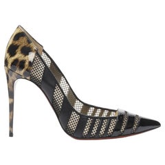 CHRISTIAN LOUBOUTIN Bandy 100 leopard patent mesh pigalle pump EU38