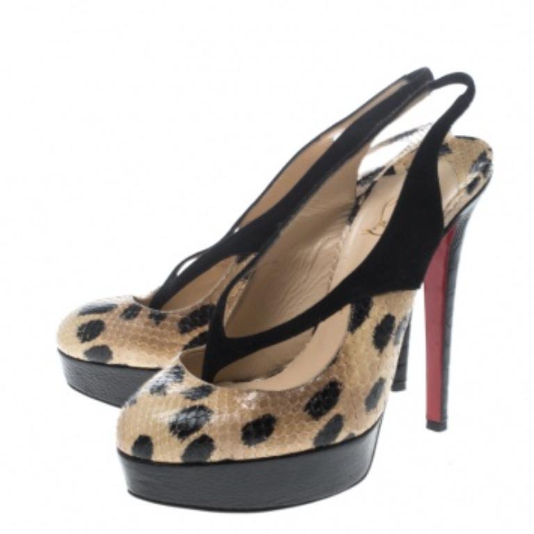 Christian Louboutin Beige Animal Print Suede Stringita Platform Sandals Size 38 Bon état - En vente à Dubai, Al Qouz 2