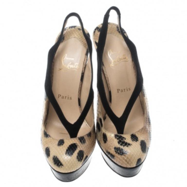 Christian Louboutin Beige Animal Print Suede Stringita Platform Sandals Size 38 Pour femmes en vente