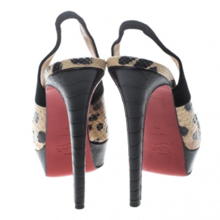 Christian Louboutin Beige Animal Print Suede Stringita Platform Sandals Size 38 en vente 1