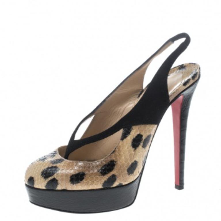 Christian Louboutin Beige Animal Print Suede Stringita Platform Sandals Size 38 en vente 2