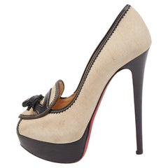 Christian Louboutin Beige/Black Canvas and Leather Alta Campus Pumps Size 36.5