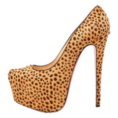 Christian Louboutin Beige/Black Leopard Print Calfhair Daffodile Platform Pumps