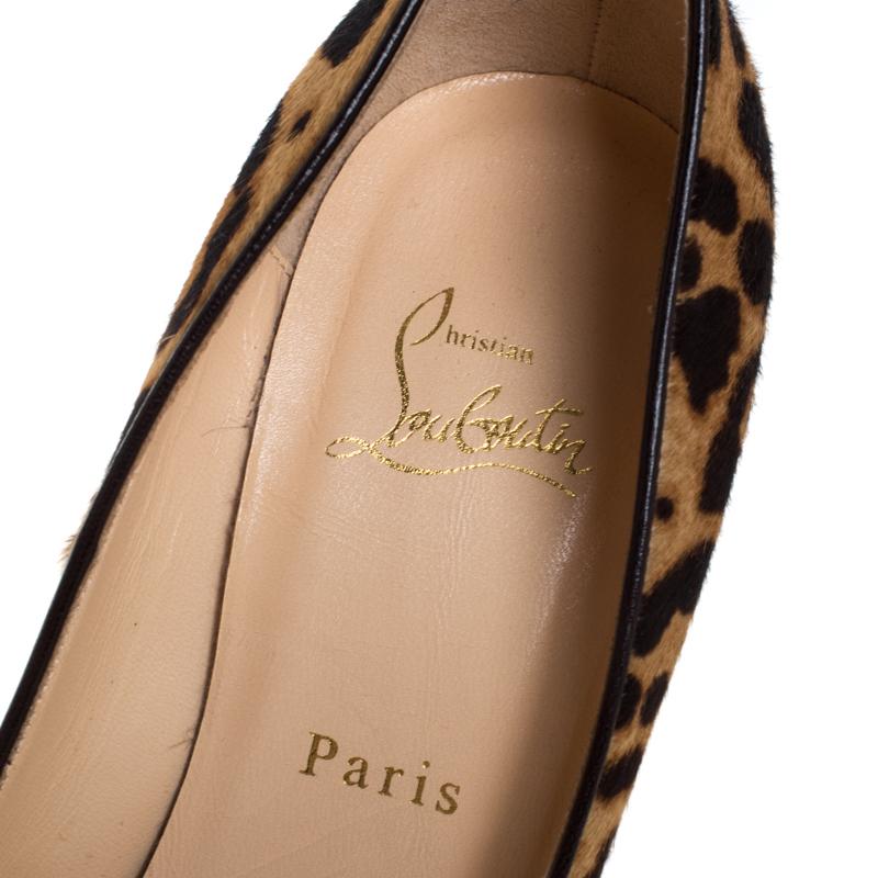 Christian Louboutin Beige/Black Leopard Print Calfhair Daffodile Pumps Size 39 In Excellent Condition In Dubai, Al Qouz 2