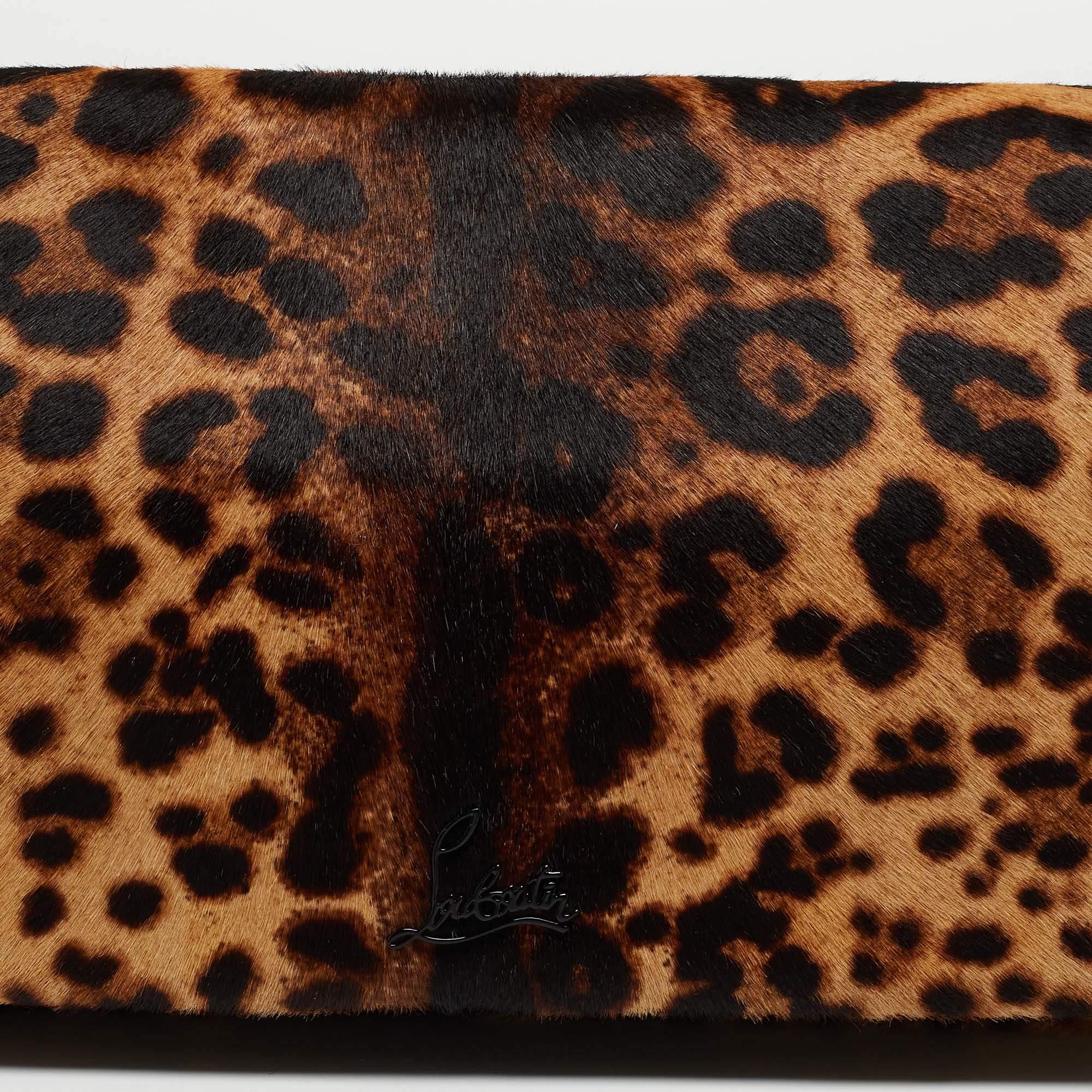 Christian Louboutin Beige/Black Leopard Print Calfhir Flap Clutch 2