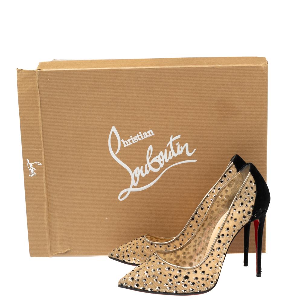 Christian Louboutin Beige/Black Mesh and Suede Follies Lace Pumps 38 1