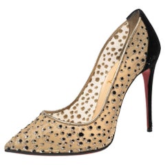 Christian Louboutin Beige/Black Mesh and Suede Follies Lace Pumps 38
