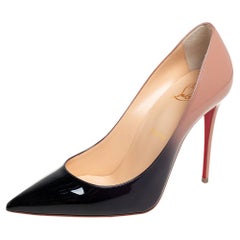 Christian Louboutin Beige/Black Patent Leather Kate 100 Pointed Toe Size 38