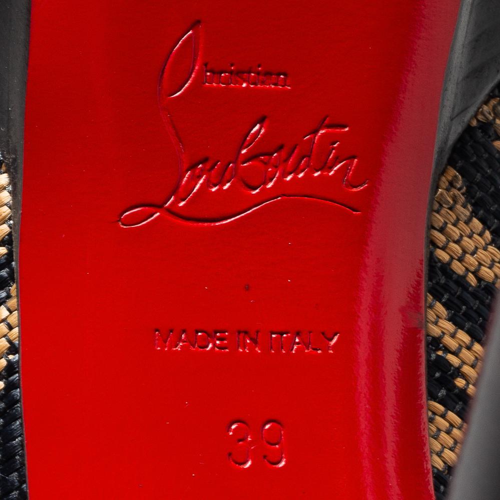 Christian Louboutin Beige/Black Raffia Panama Tiger Weave Bianca Pumps Size 39 For Sale 2