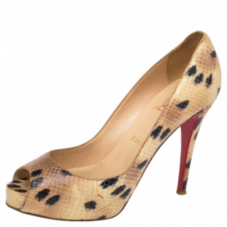 Christian Louboutin Beige/Noir Peau de serpent   Prive  Escarpins taille 38 1