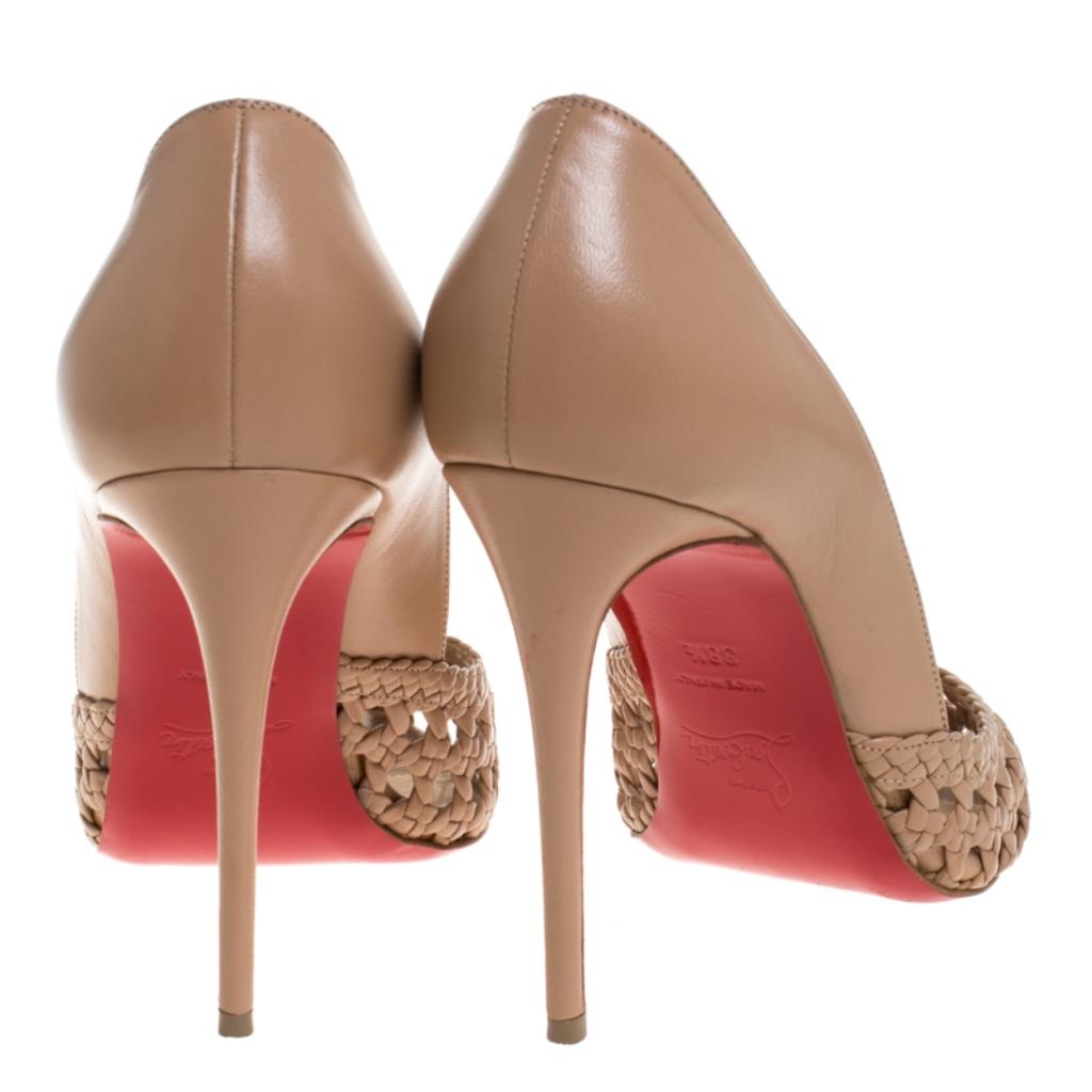 Christian Louboutin Beige Braided Leather Pumps Size 38.5 1