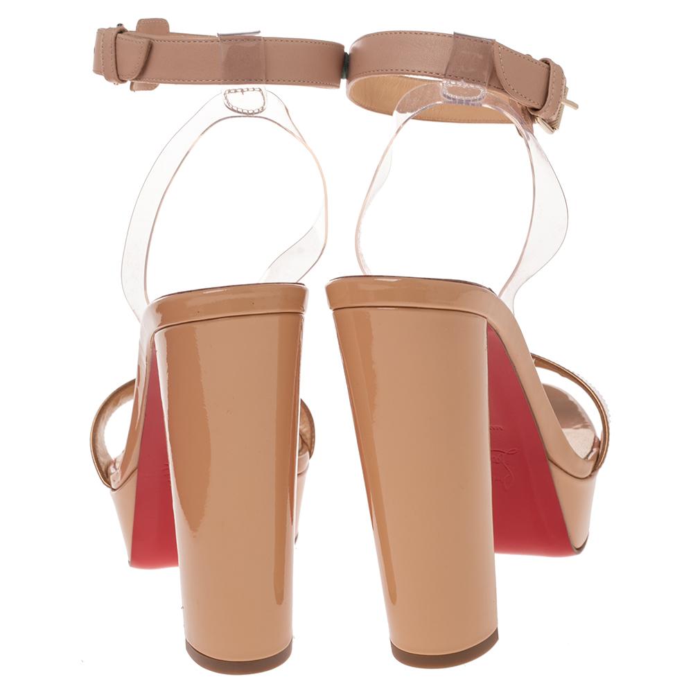 Women's Christian Louboutin Beige/Bronze Leather Cherry Platform Sandals Size 38.5