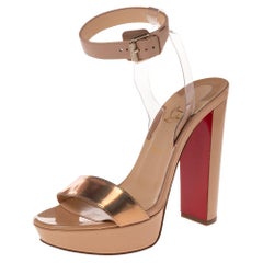 Christian Louboutin Beige/Bronze Leather Cherry Platform Sandals Size 38.5