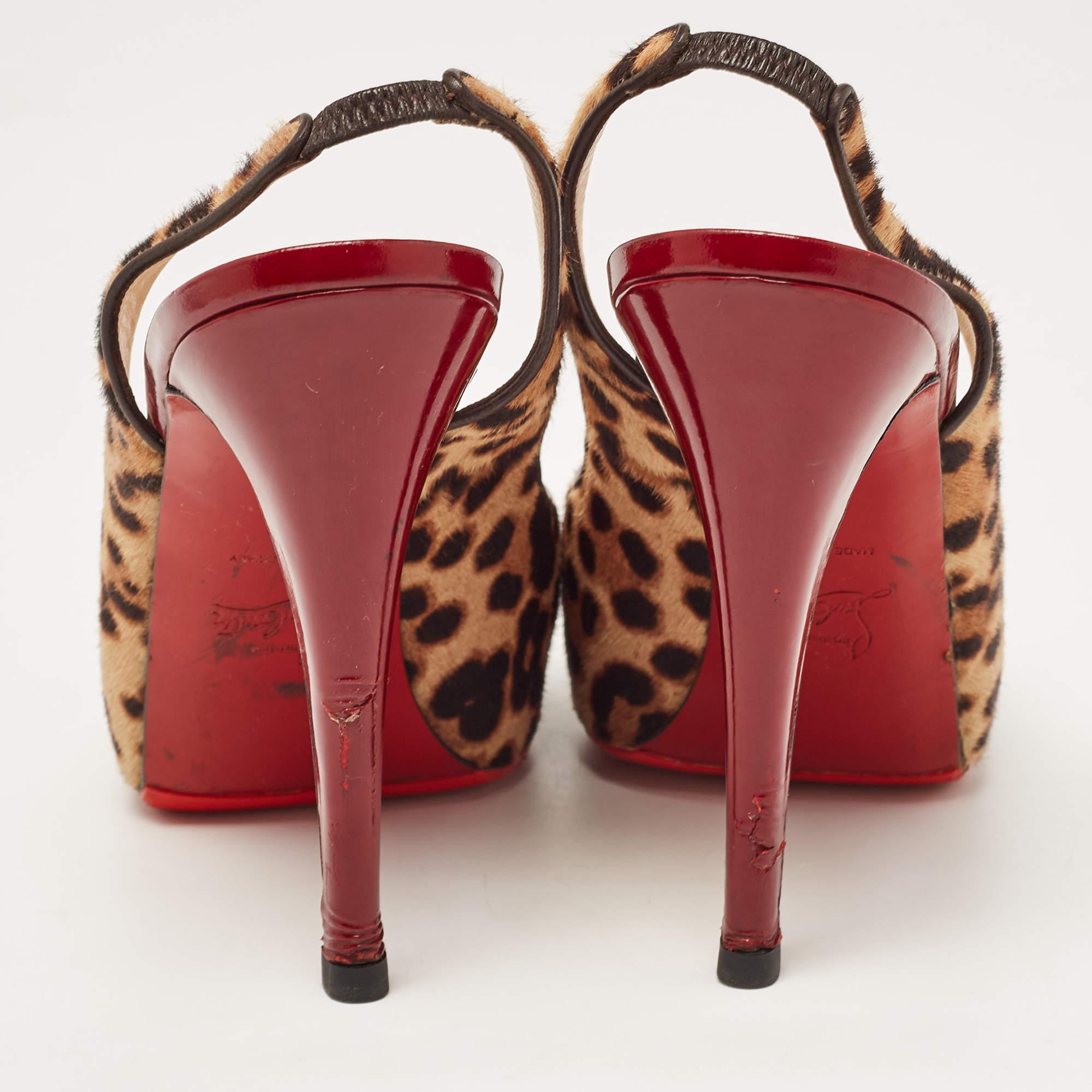 Christian Louboutin Beige/Brown Calf Hair No Prive Slingback Pumps 41 For Sale 1