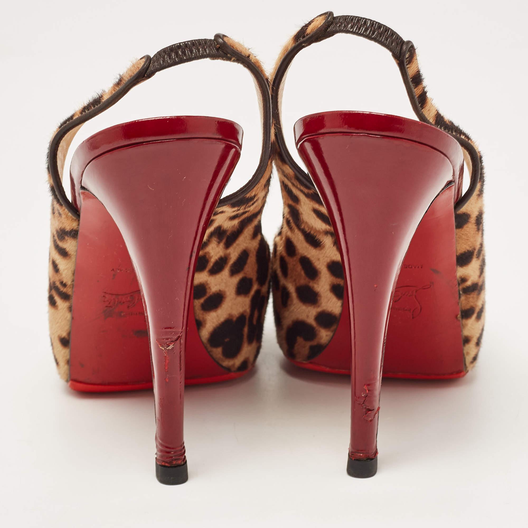 Christian Louboutin Beige/Brown Calf Hair No Prive Slingback Pumps 41 Pour femmes en vente