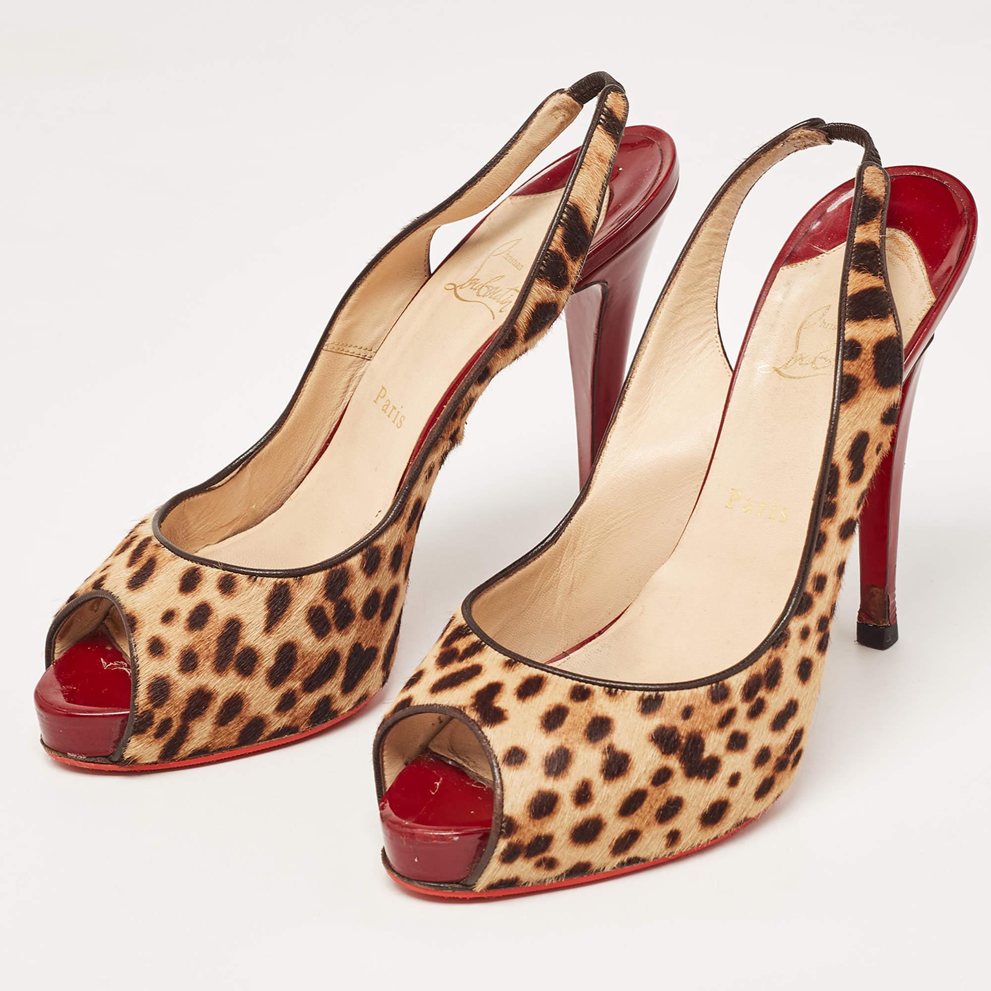 Christian Louboutin Beige/Brown Calf Hair No Prive Slingback Pumps 41 For Sale 4