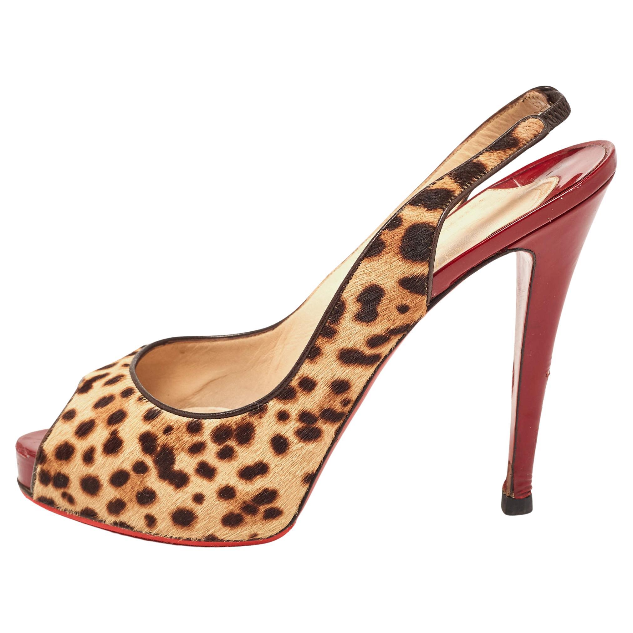 Christian Louboutin Beige/Brown Calf Hair No Prive Slingback Pumps 41 For Sale