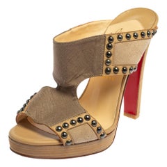 Christian Louboutin Beige/Brown Canvas And Leather Hassaneta Sandals Size 38
