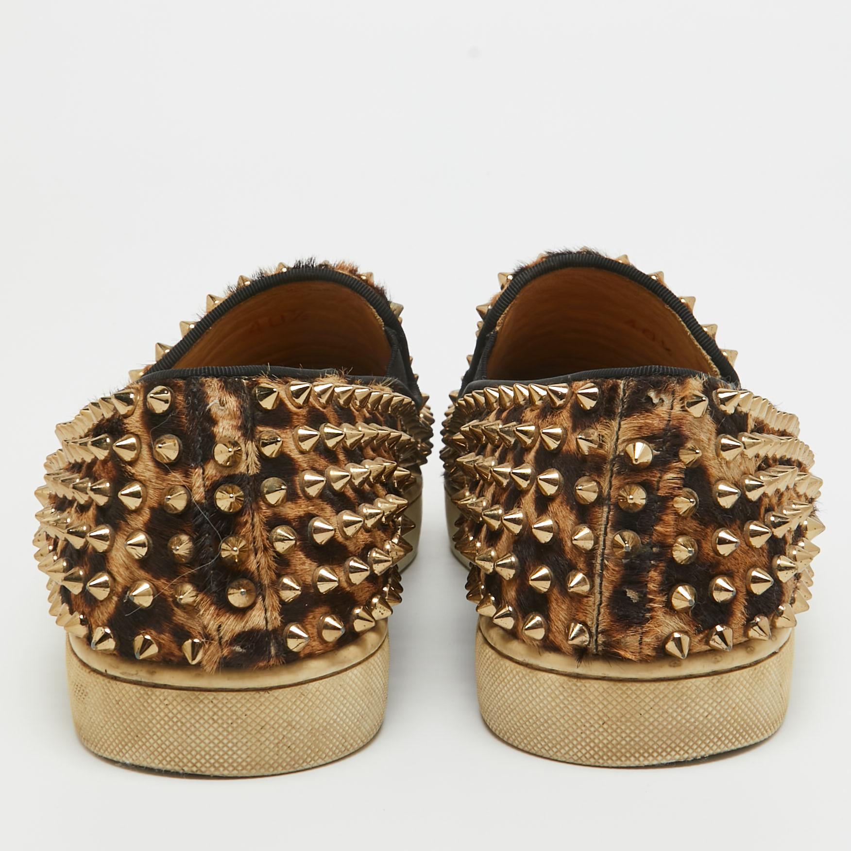 Christian Louboutin Beige/Brown Leopard Print Calf Hair Sneakers Size 40.5 For Sale 1