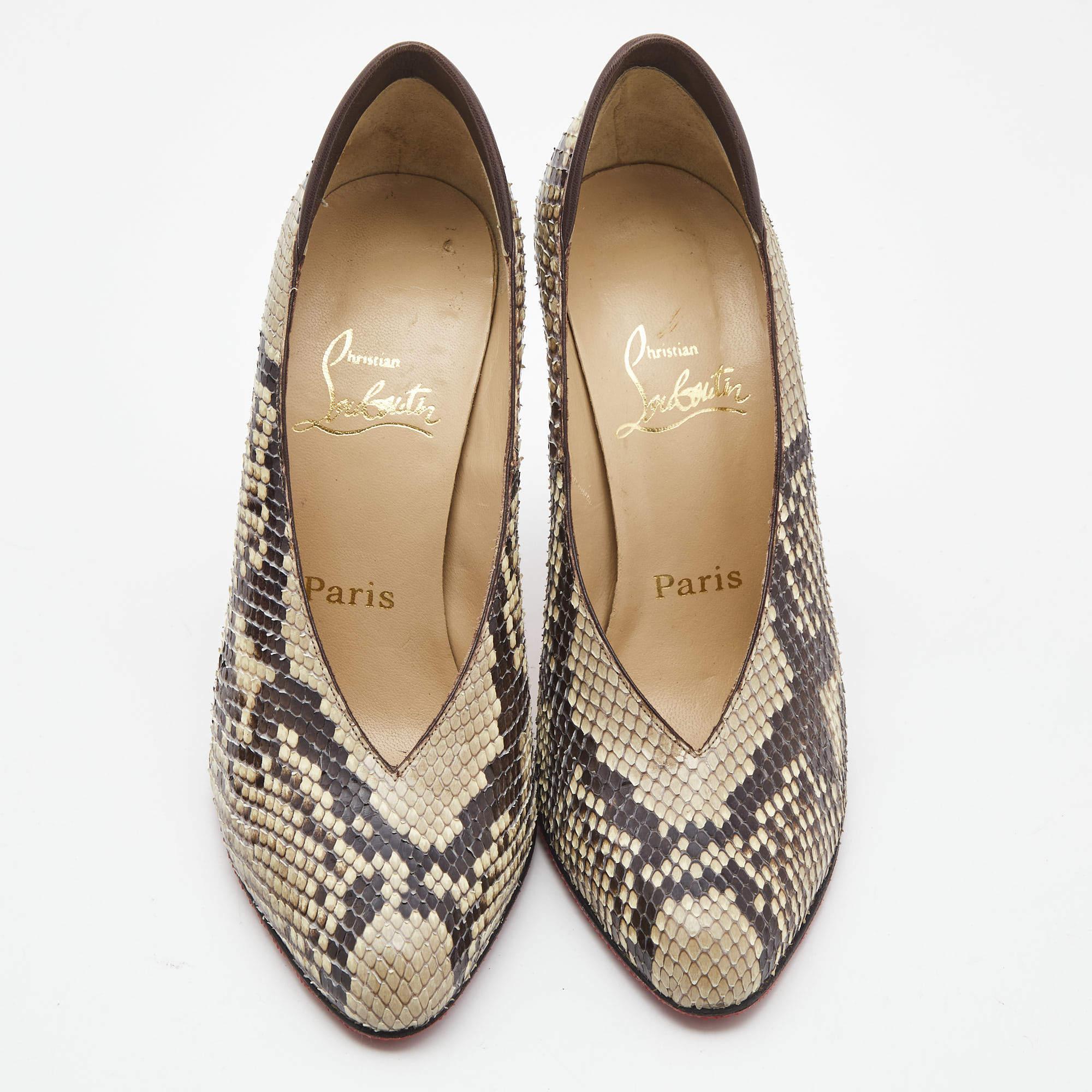 Women's Christian Louboutin Beige/Brown Python Pumps Size 38.5