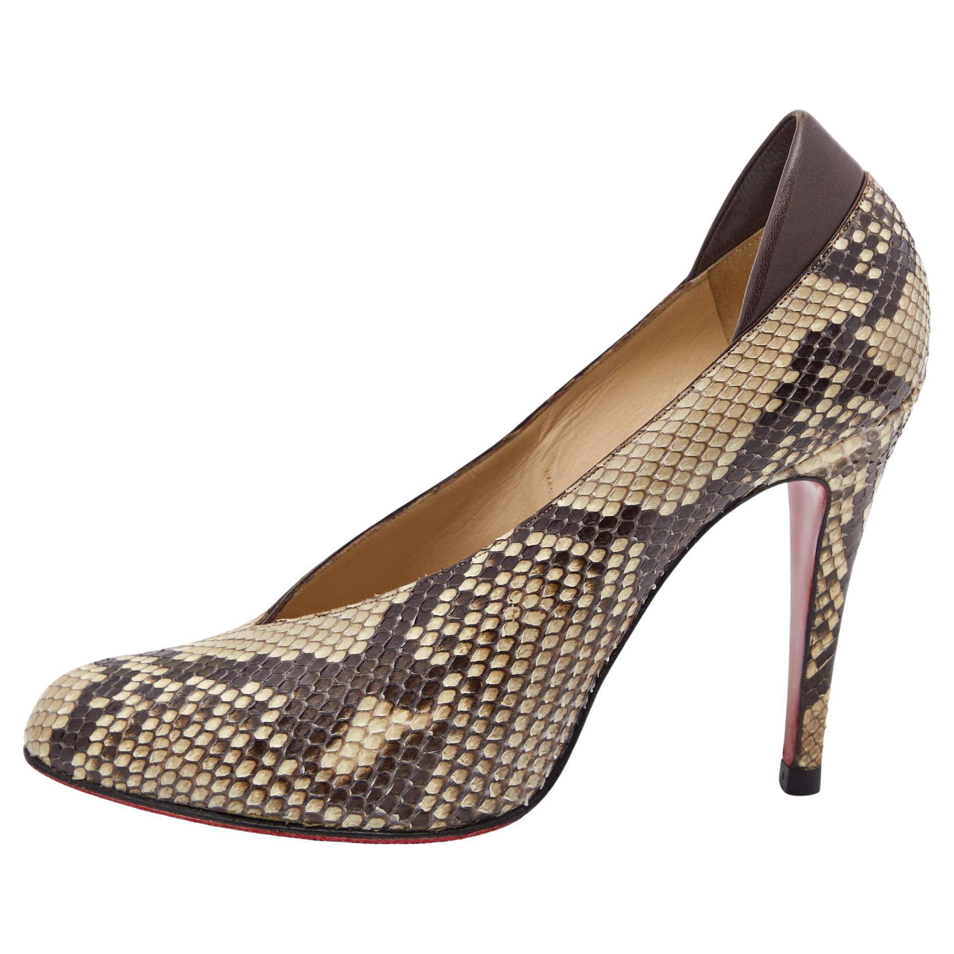 Christian Louboutin Beige/Brown Python Pumps Size 38.5 For Sale