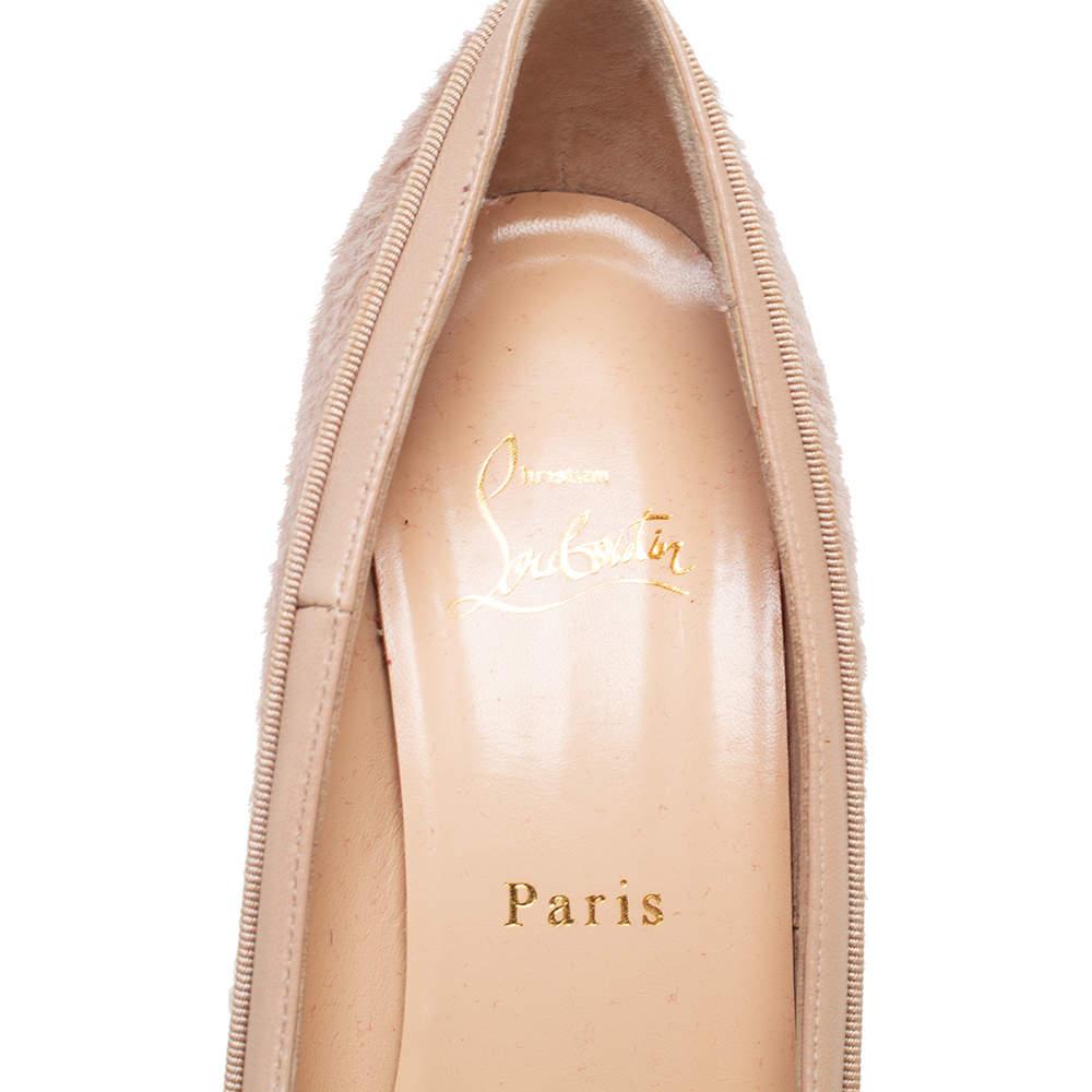 Christian Louboutin Beige Calf Hair Leather Asteroid Platform Pumps Size 37.5 For Sale 2