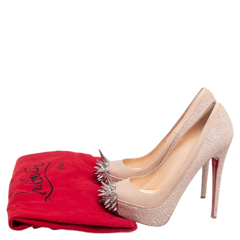Christian Louboutin Beige Calf Hair Leather Asteroid Platform Pumps Size 37.5 For Sale 3