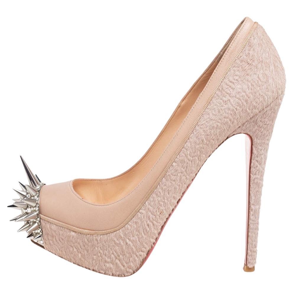 Christian Louboutin Beige Calf Hair Leather Asteroid Platform Pumps Size 37.5 For Sale