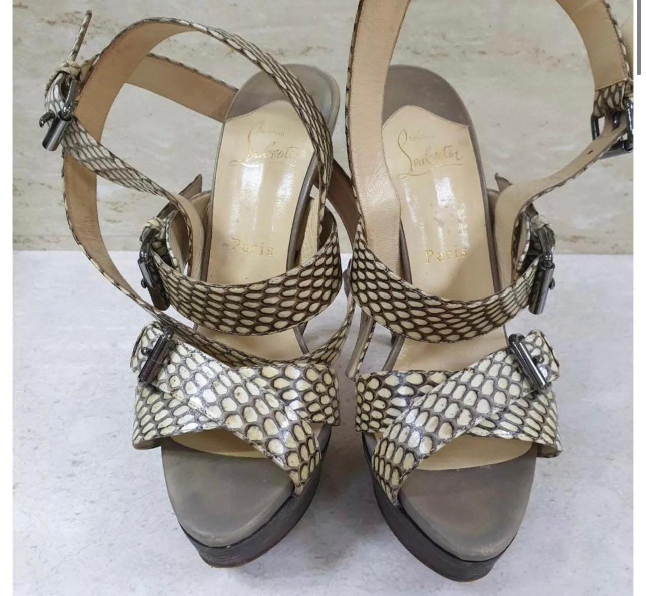 Christian Louboutin Beige Cobra Toutenkaboucle Strappy Platform Sandals In Good Condition For Sale In Krakow, PL