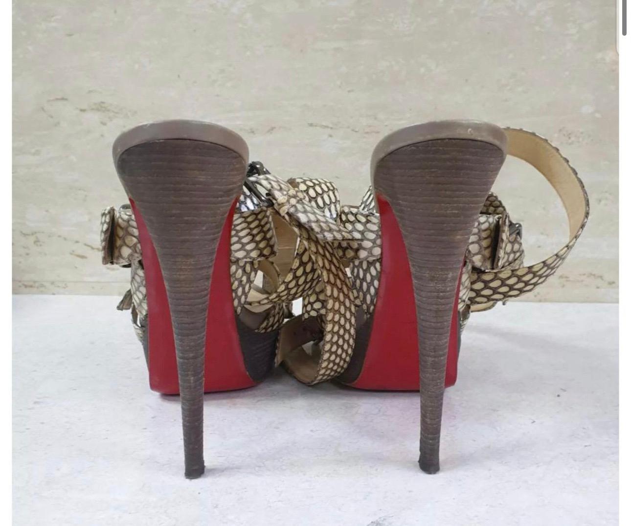 Women's Christian Louboutin Beige Cobra Toutenkaboucle Strappy Platform Sandals For Sale
