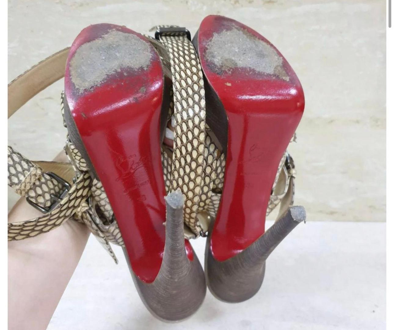 Christian Louboutin Beige Cobra Toutenkaboucle Strappy Platform Sandals For Sale 1