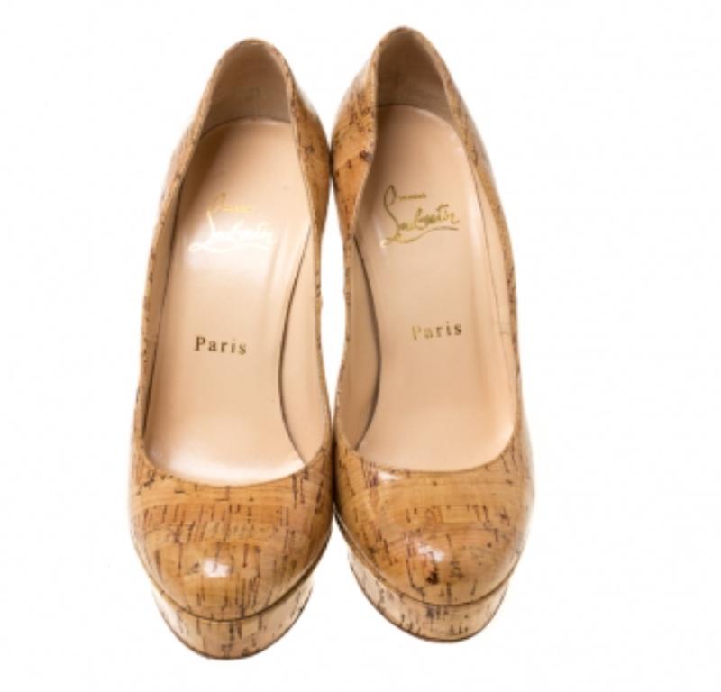 Christian Louboutin Beige Cork Bianca Platform Pumps Size 37 In Good Condition For Sale In Dubai, Al Qouz 2