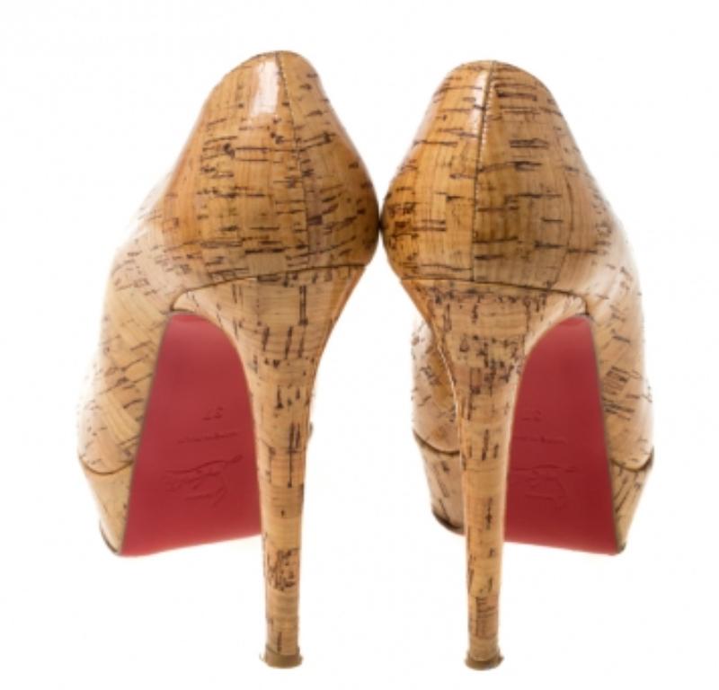 Christian Louboutin Beige Cork Bianca Platform Pumps Size 37 For Sale 2