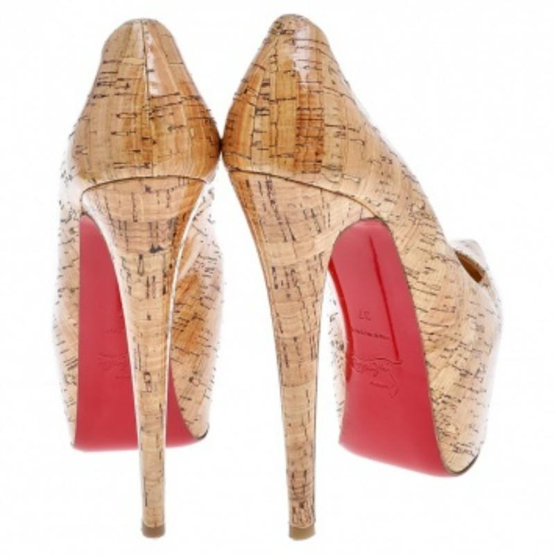 Christian Louboutin Beige Cork Highness Peep Toe Platform Pumps Size 37 1