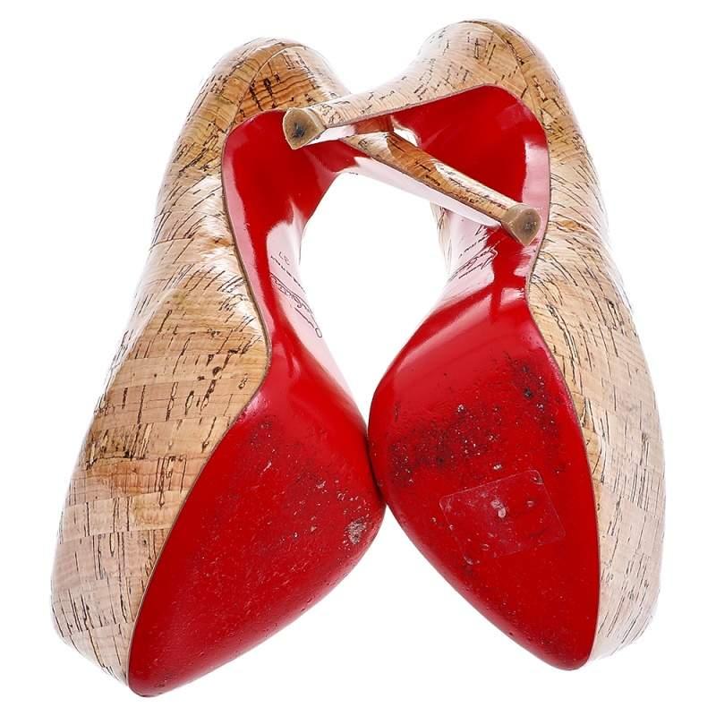 Christian Louboutin Beige Kork Highness Peep Toe Plateau Pumps Größe 37 3