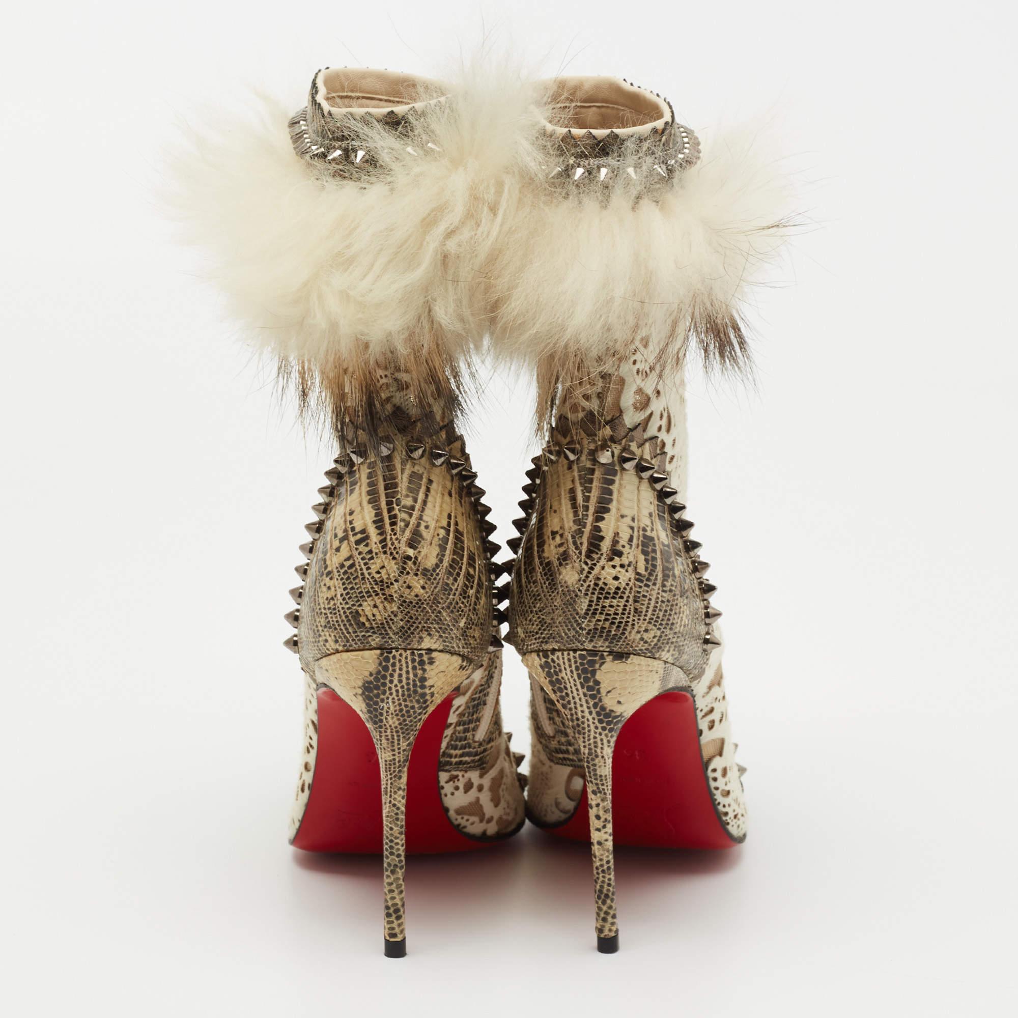 Christian Louboutin Beige/Cream Calf Hair And Fox Fur Ankle Boots Size 36 For Sale 3