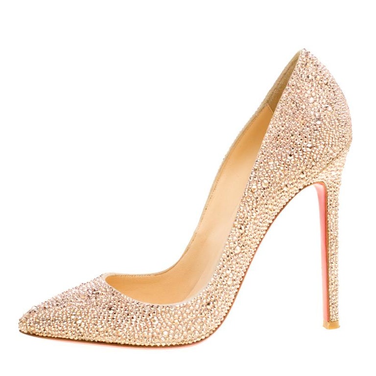 Christian Louboutin Beige Crystal Embellished Decollete 554 Pointed Toe ...