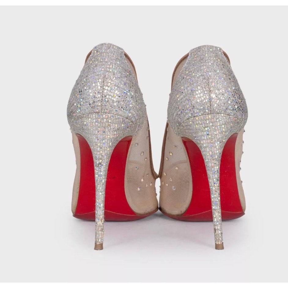 Donna Christian Louboutin Beige Crystal Mesh Pumps - Size 37.5 in vendita