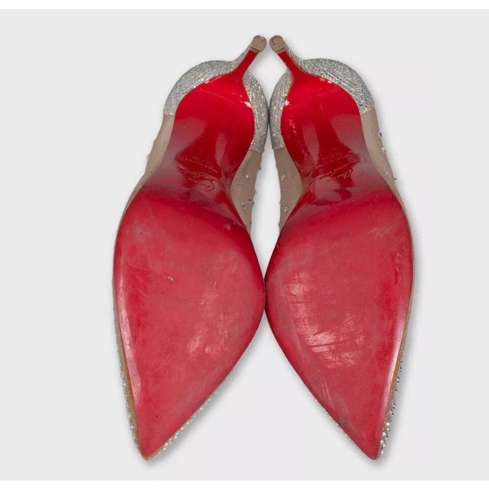 Christian Louboutin Beige Crystal Mesh Pumps - Size 37.5 in vendita 1