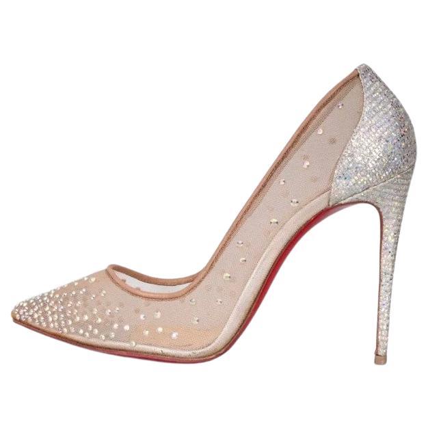 Christian Louboutin Beige Crystal Mesh Pumps - Size 37.5 in vendita