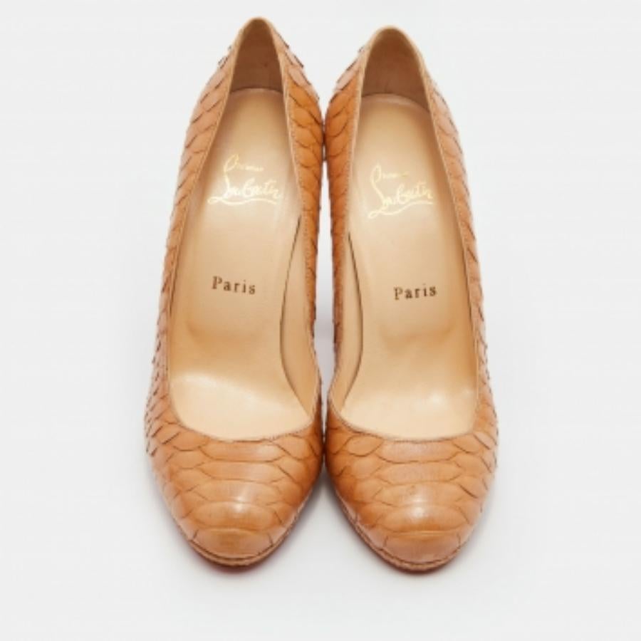 Christian Louboutin Beige Crystal Python Grapi Platform Pumps Taglia 38.5 in vendita 3