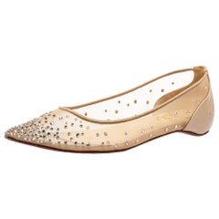 Christian Louboutin Beige Embellished Strass Pointed Toe Ballet Flats Size 40