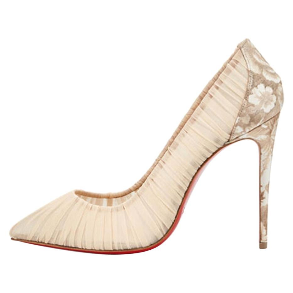 Christian Louboutin Beige Follie Draperia Chiffon Rosette Pumps sz 39.5