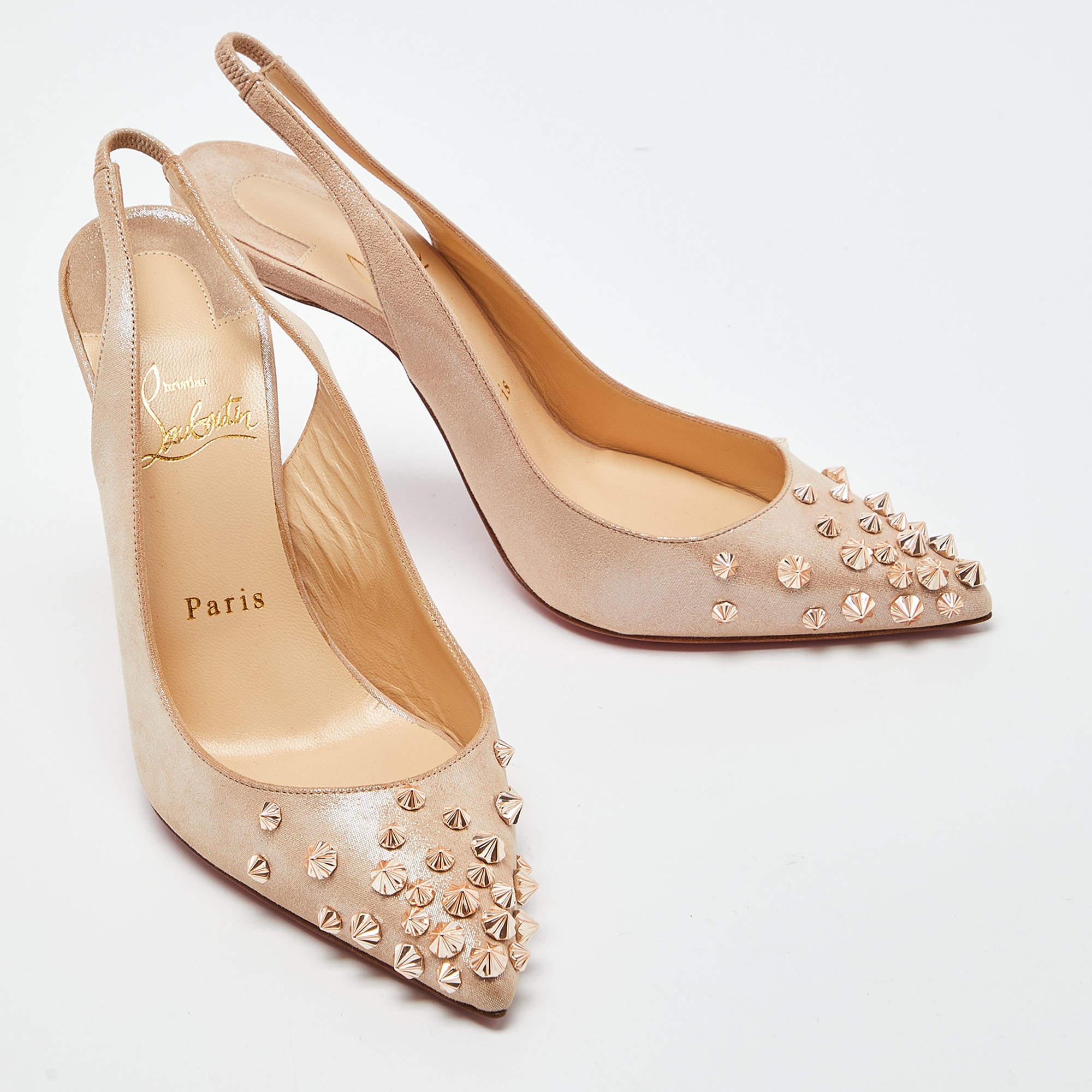 Christian Louboutin Beige Iridescent Suede Drama Spikes Pumps Size 37 1
