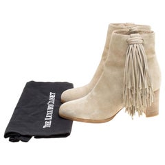 Christian Louboutin Beige Jimmy Netta Detail Block Heel-Stiefeletten Größe 37,5