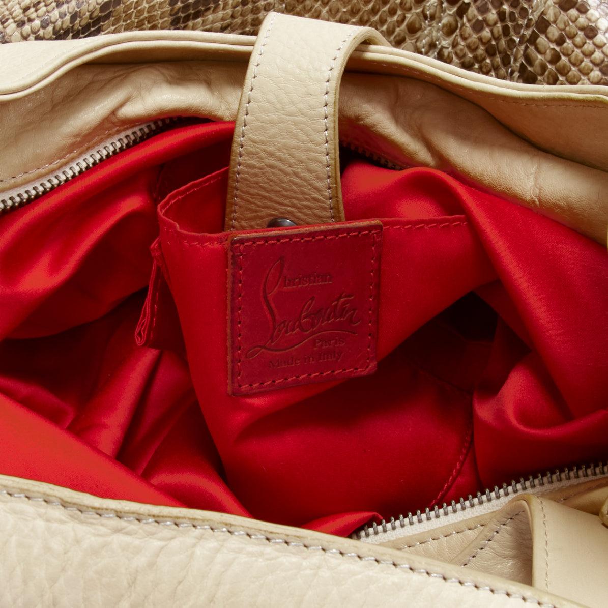 CHRISTIAN LOUBOUTIN beige khaki scaled leather biker zip chain hobo bag 5