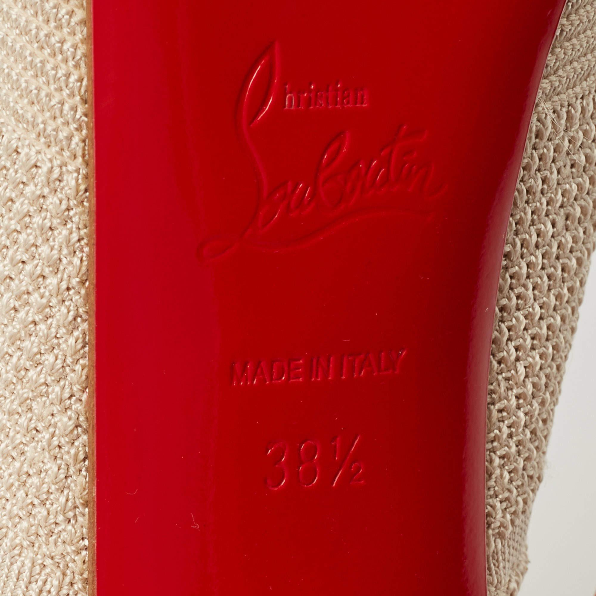 Christian Louboutin Beige Knit Fabric Cheminetta Boots Size 38.5 3