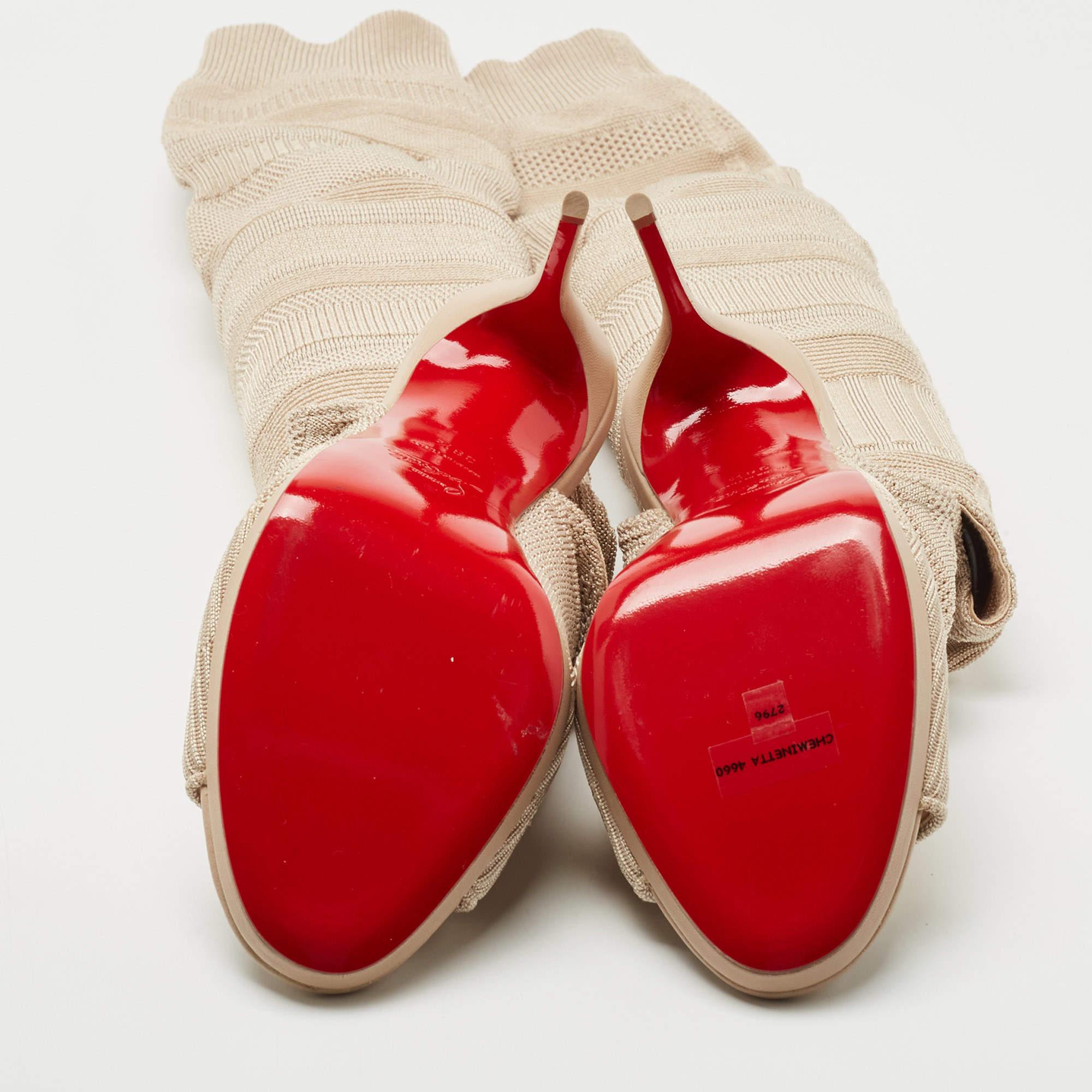 Christian Louboutin Beige Knit Fabric Cheminetta Boots Size 38.5 4
