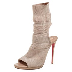 Christian Louboutin Beige Knit Fabric Sock Cheminene Maille Booties Size 37